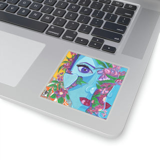 Kiss-Cut Stickers - Blue Girl - Gouache Painting DeCourcy Design