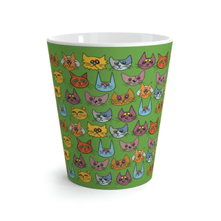 Latte Mug - Kooky Kats Green - Digital Art DeCourcy Design