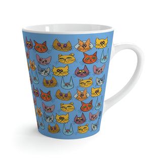 Latte Mug - Kooky Kats Light Blue - Digital Art DeCourcy Design