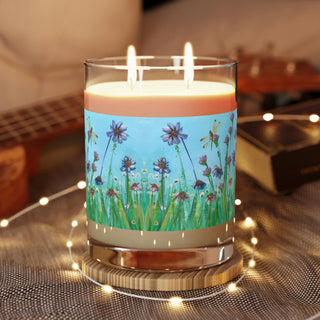 Luxury Aromatherapy Soy Candle - Full Glass (11oz) - Wildflowers - Acrylic Painting DeCourcy Design