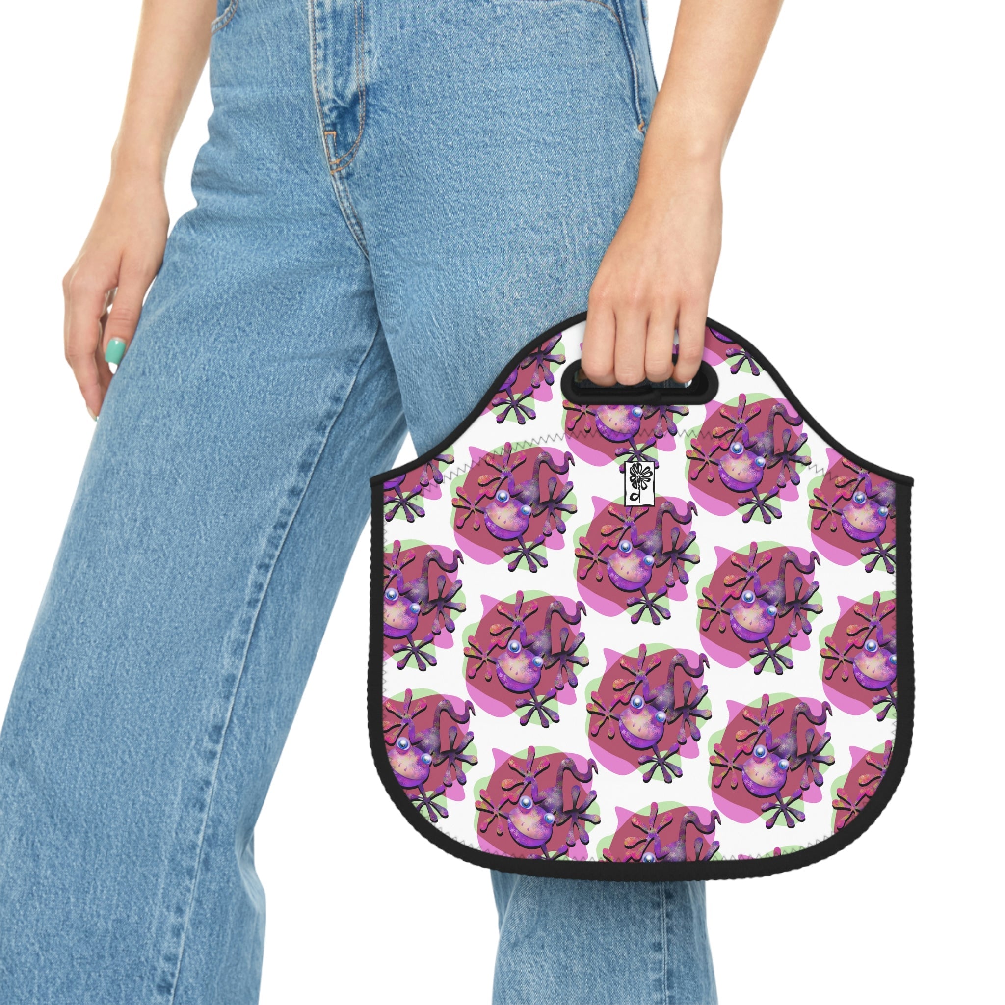 Denim Lunch Bag with Pink Flowers Design