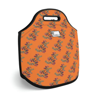 Neoprene Lunch Bag - Gumnut Bouquet Orange - Digital Art DeCourcy Design