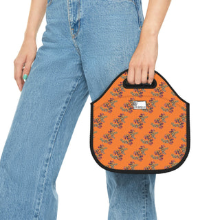 Neoprene Lunch Bag - Gumnut Bouquet Orange - Digital Art DeCourcy Design