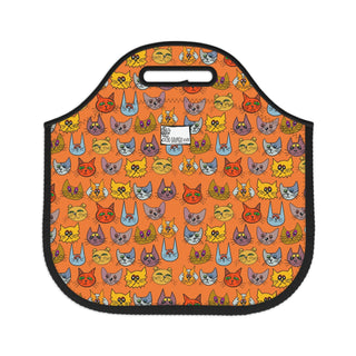 Neoprene Lunch Bag - Kooky Kats Orange - Digital Art DeCourcy Design