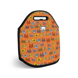 Neoprene Lunch Bag - Kooky Kats Orange - Digital Art DeCourcy Design