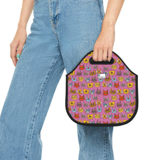 Neoprene Lunch Bag - Kooky Kats Pink - Digital Art DeCourcy Design