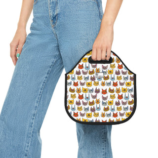 Neoprene Lunch Bag - Kooky Kats White - Digital Art DeCourcy Design