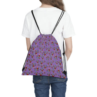 Outdoor Drawstring Bag - Pretty Paws Purple - Digital Art DeCourcy Design