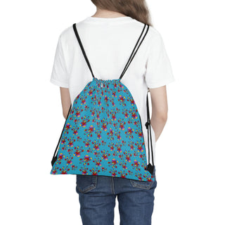 Outdoor Drawstring Bag - Pretty Paws Turquoise - Digital Art DeCourcy Design