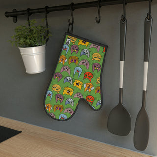 Oven Glove - Kooky Kats Green - Digital Art DeCourcy Design