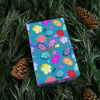 Premium Gift Wrapping Paper - Falling Flowers Turquoise - Digital Art DeCourcy Design