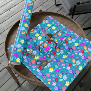 Premium Gift Wrapping Paper - Falling Flowers Turquoise - Digital Art DeCourcy Design