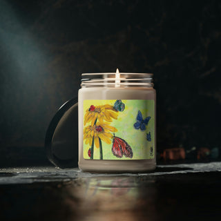 Scented Soy Candle (9oz) - Butterflies And Ladybugs - Acrylic Painting DeCourcy Design