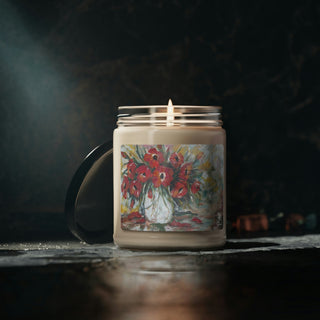 Scented Soy Candle (9oz) - Poppies in Vase - Acrylic Painting DeCourcy Design