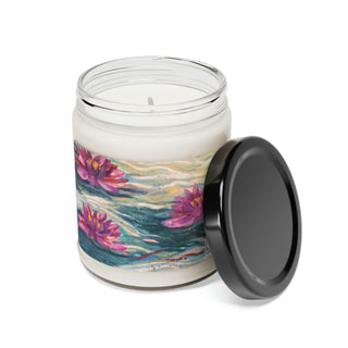 Scented Soy Candle (9oz) - Water Lillies - Acrylic Painting DeCourcy Design