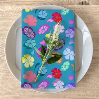 Set of 4 Napkins - Falling Flowers Turquoise - Digital Art DeCourcy Design