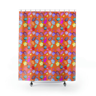 Shower Curtain - Falling Flowers Orange - Digital Art DeCourcy Design
