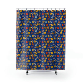Shower Curtain - Kooky Kats Dark Blue - Digital Art DeCourcy Design