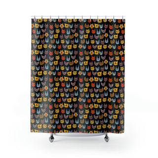 Shower Curtains - Kooky Kats Black - Digital Art DeCourcy Design