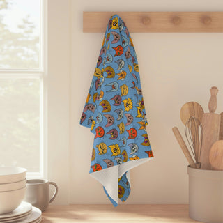 Soft Tea Towel - Kooky Kats Light Blue - Digital Art DeCourcy Design