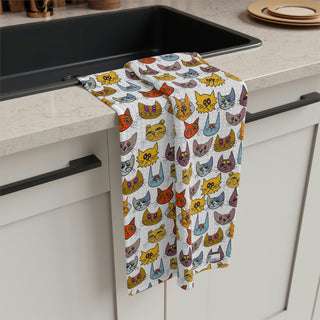 Soft Tea Towel - Kooky Kats White - Digital Art DeCourcy Design