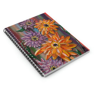 Spiral Notebook - Ruled Line - Flowers And Stripes - Acrylic Painting DeCourcy Design