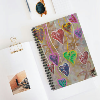 Spiral Notebook - Ruled Line - Hanging Hearts - Acrylic Painting DeCourcy Design