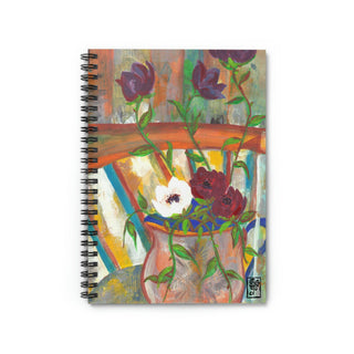 Spiral Notebook - Ruled Line - Wild Roses In Vase - Gouache Painting DeCourcy Design