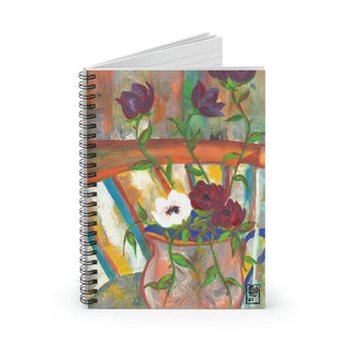 Spiral Notebook - Ruled Line - Wild Roses In Vase - Gouache Painting DeCourcy Design