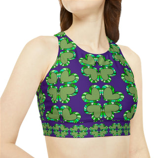 Sporty Bikini Set - Clover Hearts Purple - Digital Art DeCourcy Design