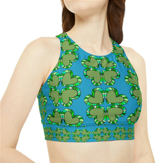 Sporty Bikini Set - Clover Hearts Turquoise - Digital Art DeCourcy Design