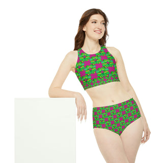 Sporty Bikini Set - Clover Hot Pink - Digital Art DeCourcy Design
