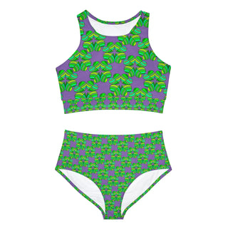 Sporty Bikini Set - Clover Lavender - Digital Art DeCourcy Design