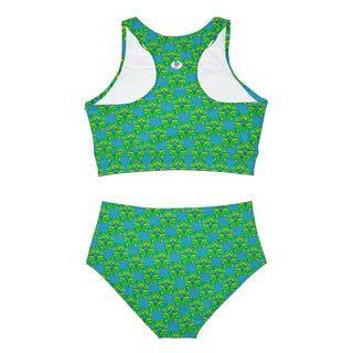 Sporty Bikini Set - Clover Turquoise - Digital Art DeCourcy Design