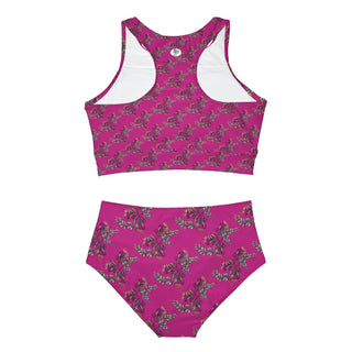 Sporty Bikini Set - Gumnut Bouquet Hot Pink - Digital Art DeCourcy Design