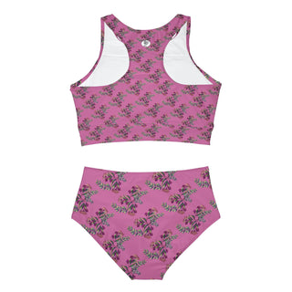 Sporty Bikini Set - Gumnut Bouquet Pink - Digital Art DeCourcy Design