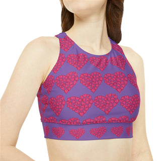 Sporty Bikini Set - Hearts A-Lot Purple - Digital Art DeCourcy Design
