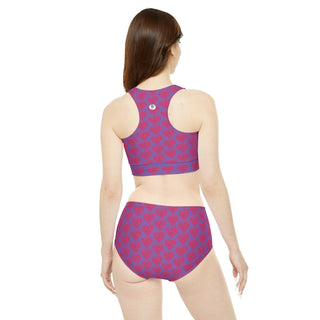 Sporty Bikini Set - Hearts A-Lot Purple - Digital Art DeCourcy Design