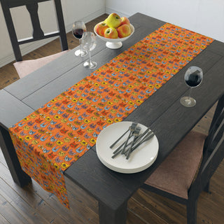 Table Runner - Kooky Kats Orange - Digital Art DeCourcy Design