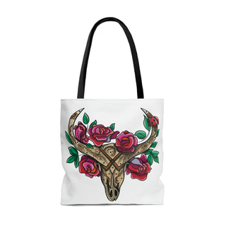 Tote Bag - Cow Skull & Flowers - Digital Art DeCourcy Design