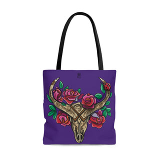 Tote Bag - Cow Skull & Flowers Purple - Digital Art DeCourcy Design