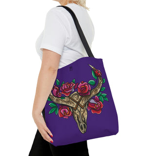 Tote Bag - Cow Skull & Flowers Purple - Digital Art DeCourcy Design