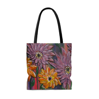 Tote Bag - Flowers And Stripes - Acrylic Painting DeCourcy Design