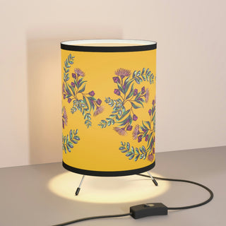 Tripod Lamp with Printed Shade (US\CA plug) - Gumnut Bouquet Yellow - Digital Art DeCourcy Design