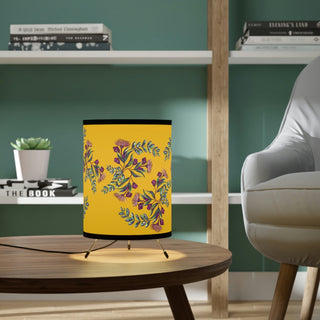 Tripod Lamp with Printed Shade (US\CA plug) - Gumnut Bouquet Yellow - Digital Art DeCourcy Design