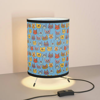 Tripod Lamp with Printed Shade (US\CA plug) - Kooky Kats Blue - Digital Art DeCourcy Design