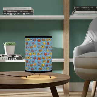 Tripod Lamp with Printed Shade (US\CA plug) - Kooky Kats Blue - Digital Art DeCourcy Design