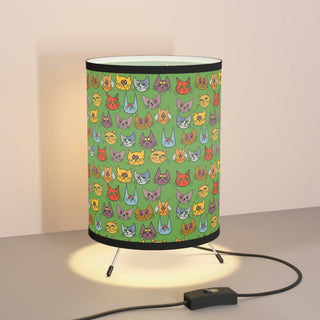 Tripod Lamp with Printed Shade (US\CA plug) - Kooky Kats Green - Digital Art DeCourcy Design