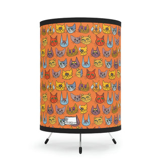 Tripod Lamp with Printed Shade (US\CA plug) - Kooky Kats Orange - Digital Art DeCourcy Design