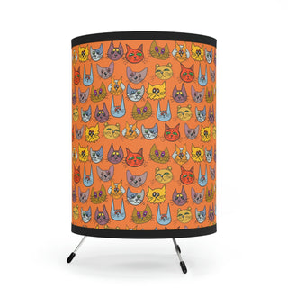 Tripod Lamp with Printed Shade (US\CA plug) - Kooky Kats Orange - Digital Art DeCourcy Design